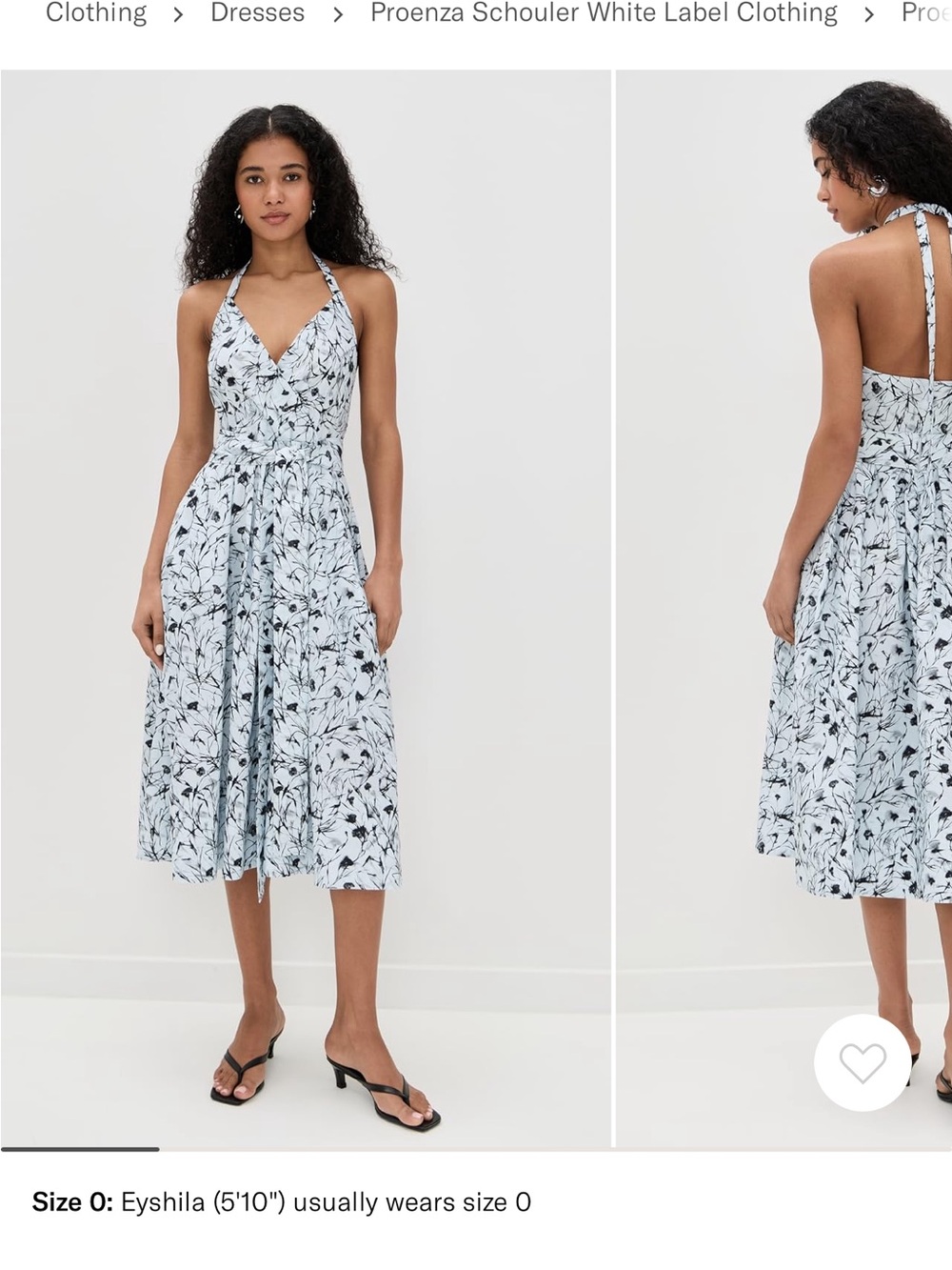 Proenza Schouler Light Blue and Black Floral Halter Midi Dress